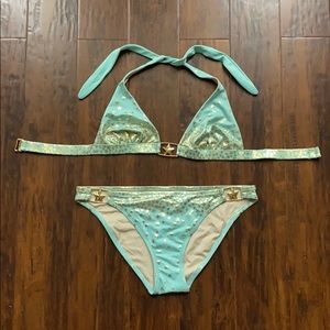 Victoria’s Secret Swim Sz L Aqua with Gold Stars